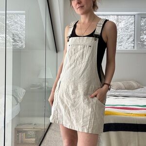 100% linen Cream Overall Dress adjustable straps L-XL